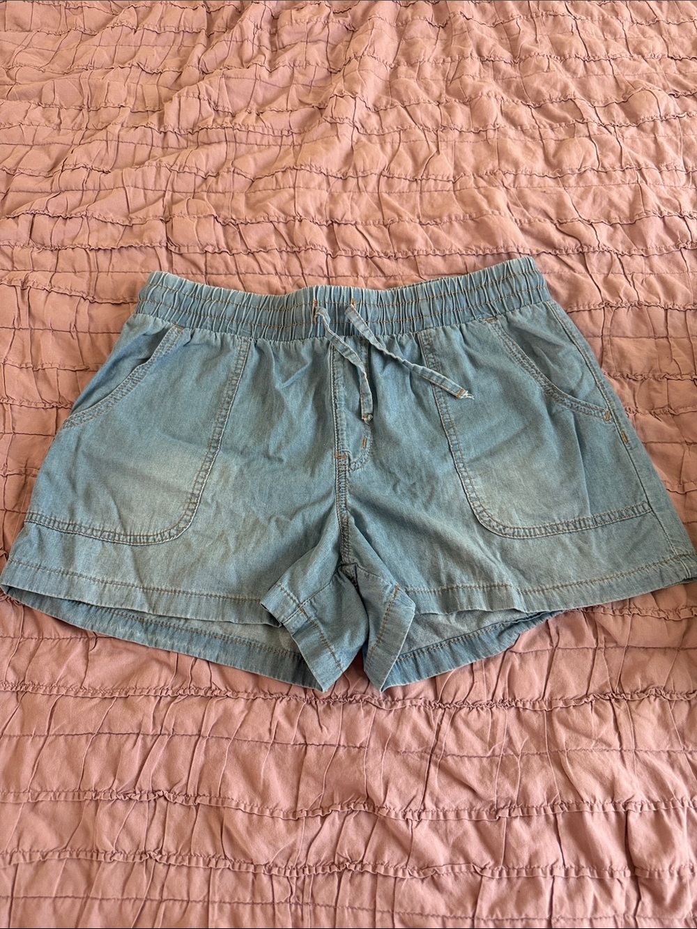 Maurices Light Blue Drawstring Denim-Style Shorts